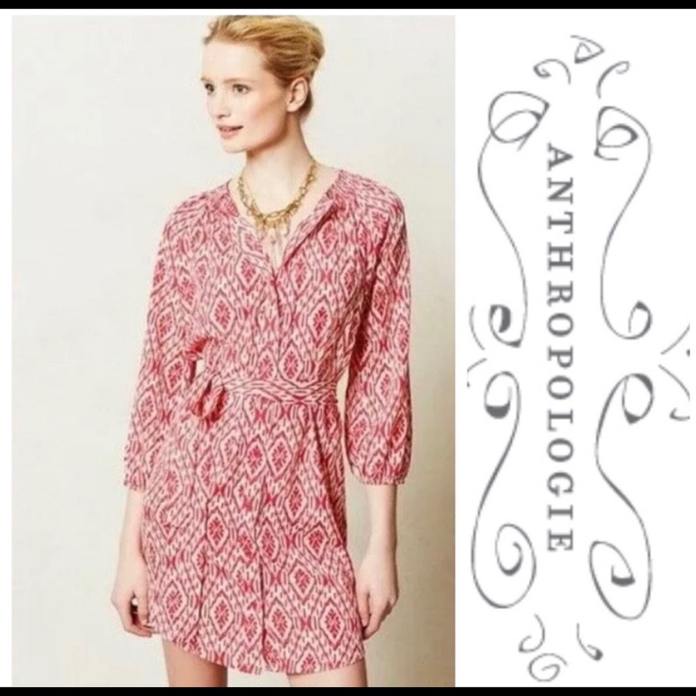 Anthropologie Pink Patterned Midi Dress